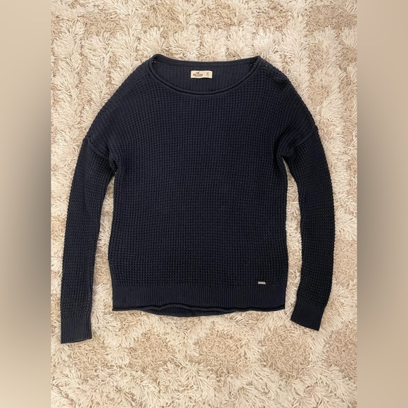 Hollister Knit Sweater Size XS Navy Blue Crewneck Sweater Pullover - Picture 2 of 3